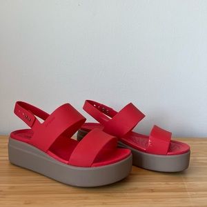 Bright Red Crocs Platforms